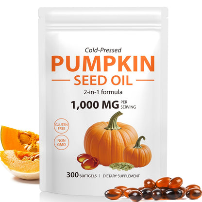 Xaarty Pumpkin Seed Oil Capsules 1000mg Cold-Pressed Non-GMO 300 Softgels