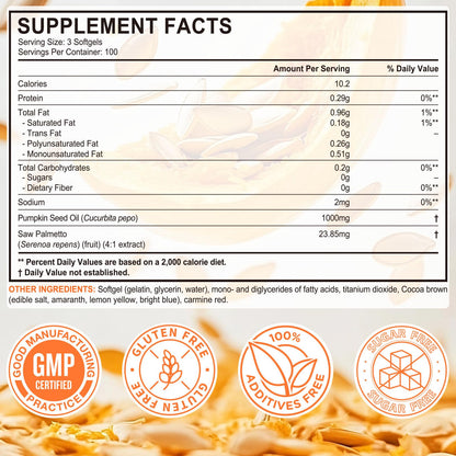 Xaarty Pumpkin Seed Oil Capsules 1000mg Cold-Pressed Non-GMO 300 Softgels