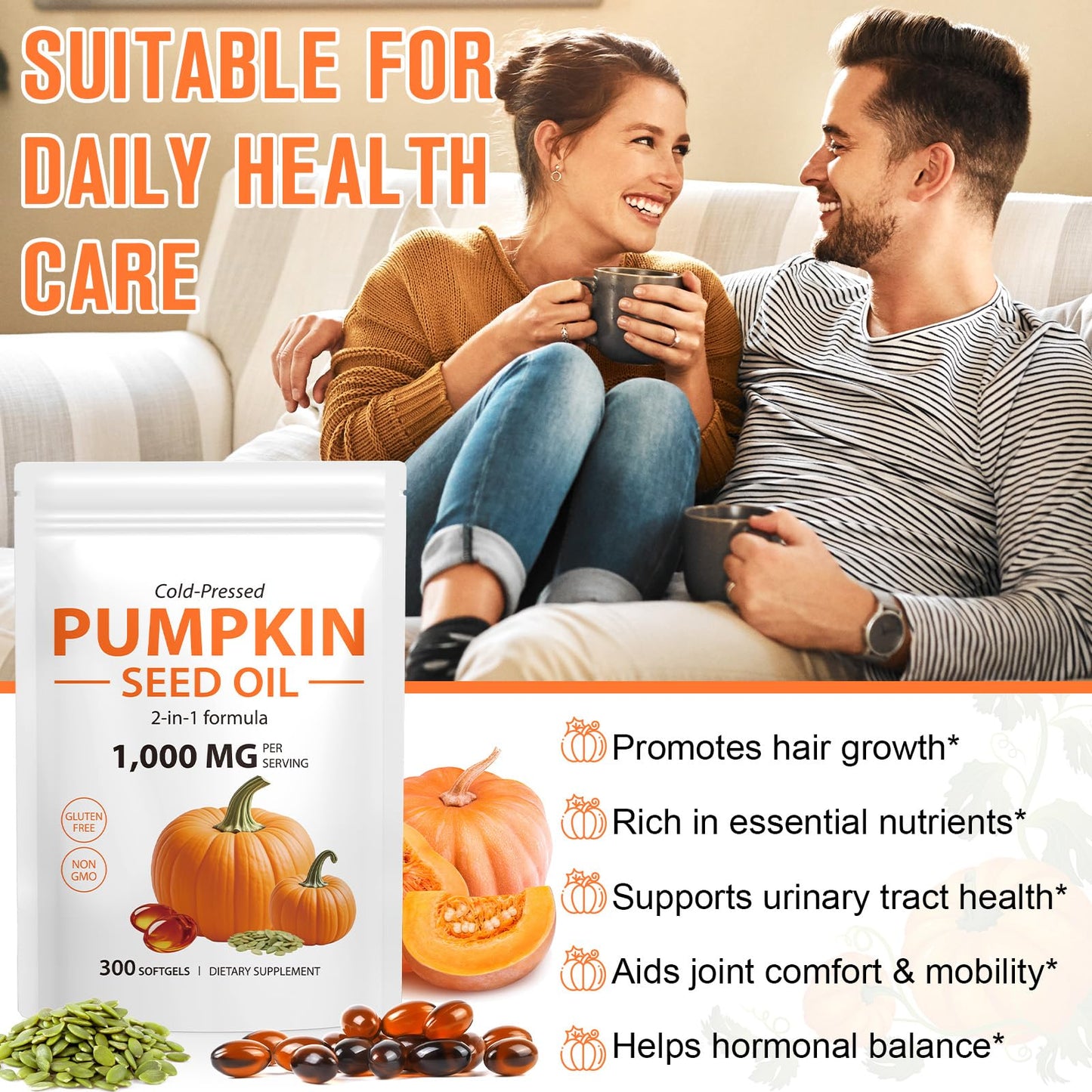 Xaarty Pumpkin Seed Oil Capsules 1000mg Cold-Pressed Non-GMO 300 Softgels