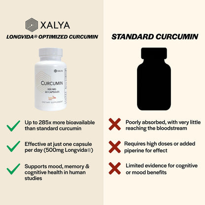 Xalya Longvida Curcumin 500 mg – 60 Capsules | High Absorption, 285x Bioavailable, Non-GMO, Vegan & Gluten Free