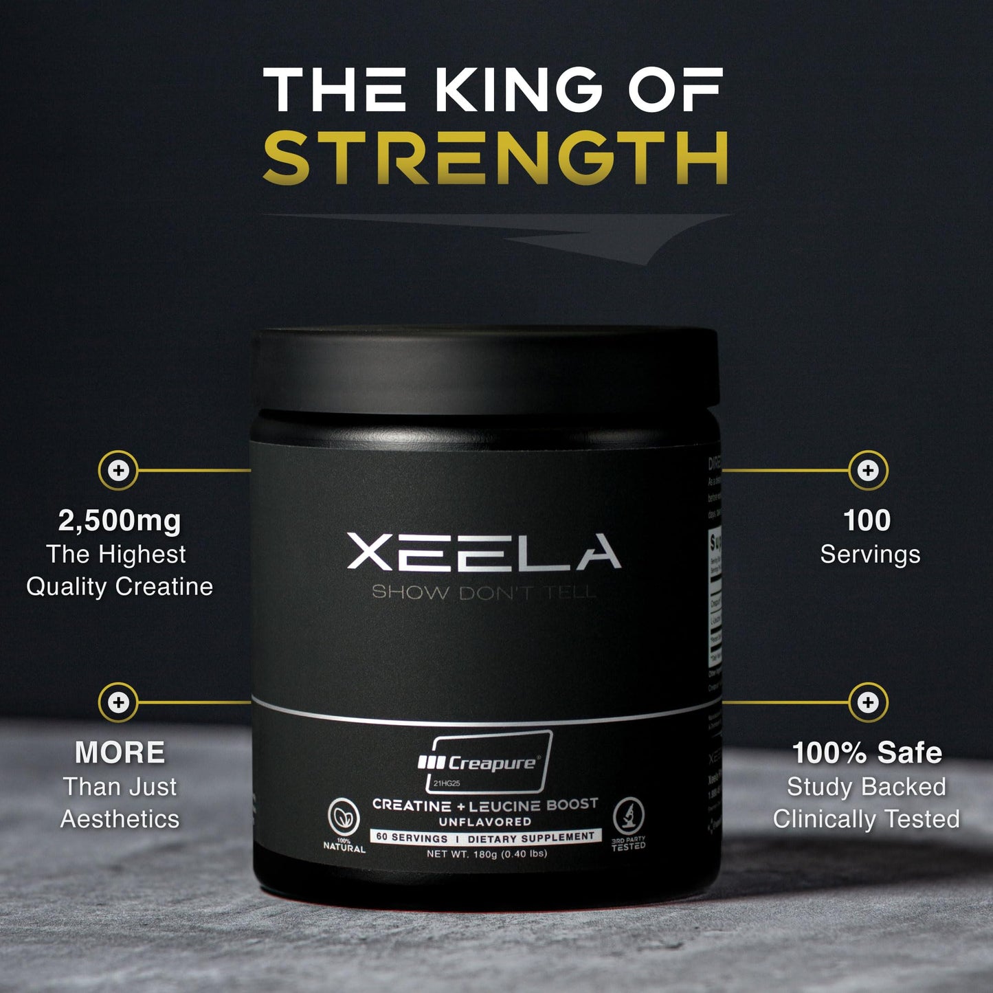 XEELA Creatine for Lean Muscle Gain – Unflavored, 60 Servings | Creapure, Vegan