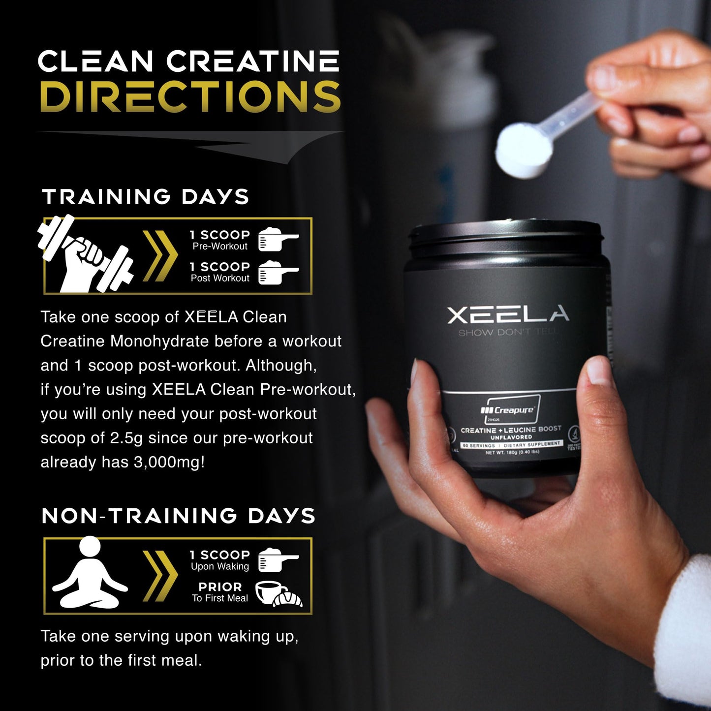 XEELA Creatine for Lean Muscle Gain – Unflavored, 60 Servings | Creapure, Vegan