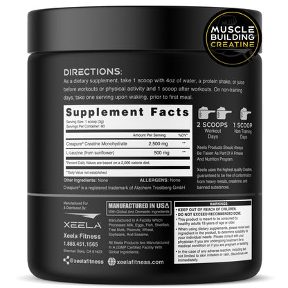 XEELA Creatine for Lean Muscle Gain – Unflavored, 60 Servings | Creapure, Vegan