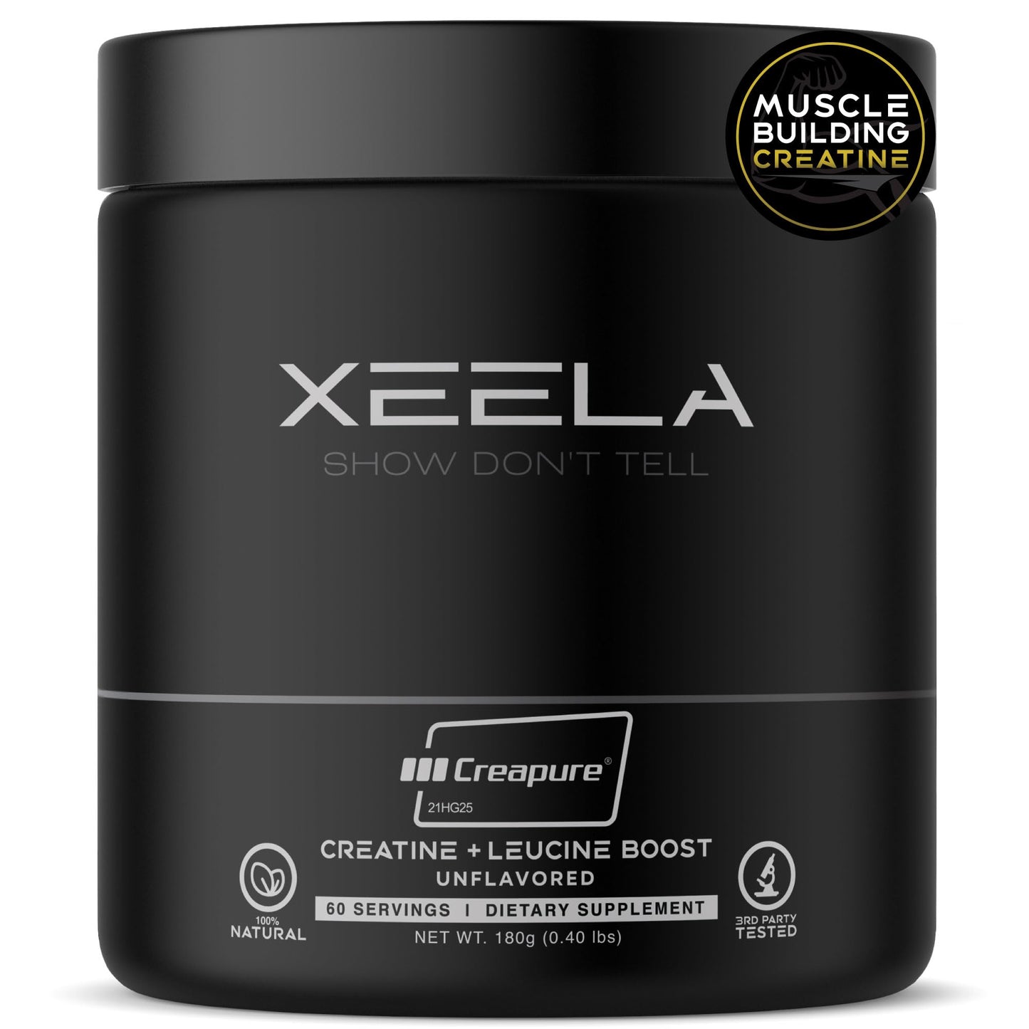 XEELA Creatine for Lean Muscle Gain – Unflavored, 60 Servings | Creapure, Vegan