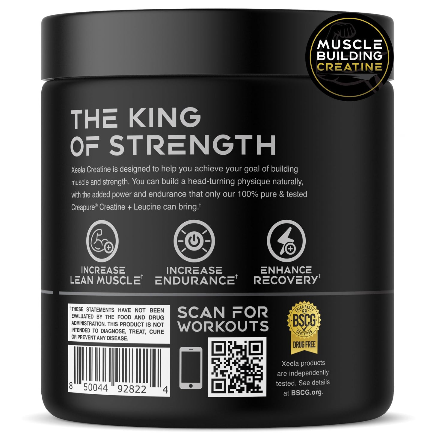 XEELA Creatine for Lean Muscle Gain – Unflavored, 60 Servings | Creapure, Vegan