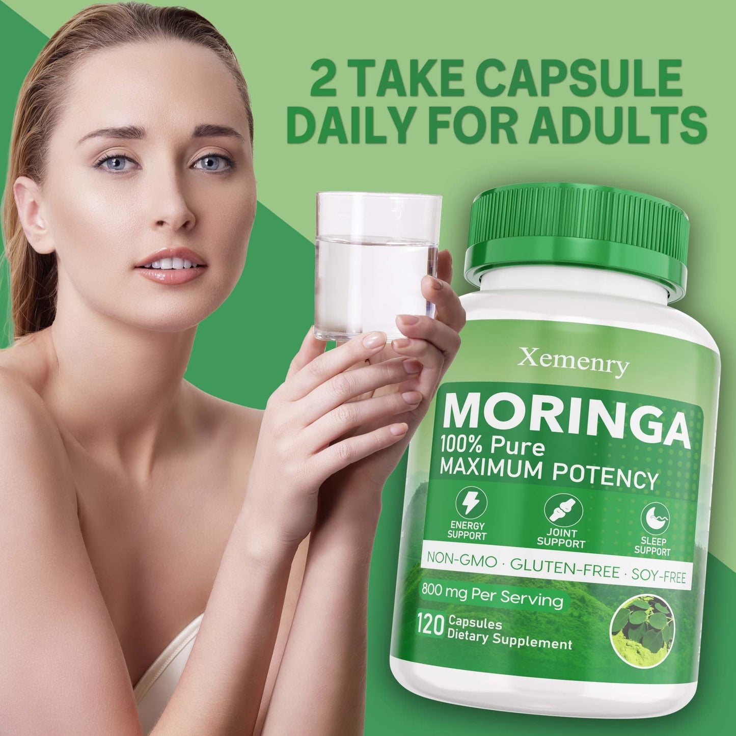 Xemenry Moringa Capsules 800mg | Energy, Immune & Gut Health - 120 Caps