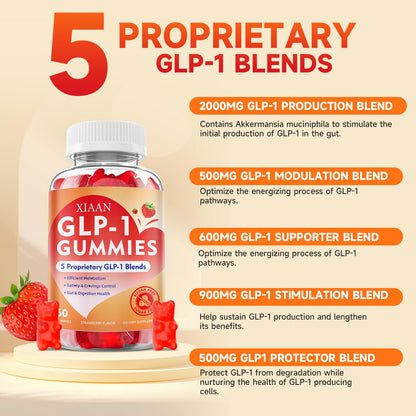 XIAAN GLP-1 Gummies - Natural GLP-1 Supplement with Berberine & Akkermansia Probiotic, Sugar-Free Strawberry 60 Count
