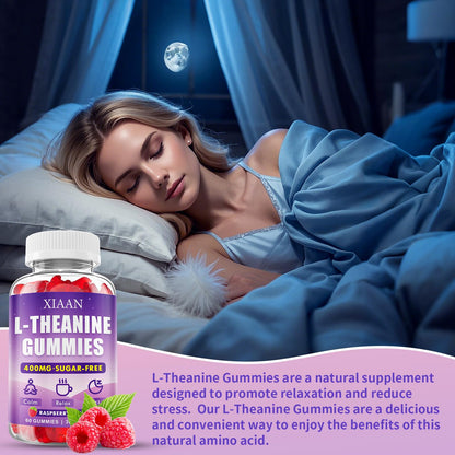 XIAAN L-Theanine Gummies for Kids & Adults – 400mg Chewable L-Theanine, Calm, Zzz & Relaxation, Vegan & Organic Raspberry Flavor, 120 Counts
