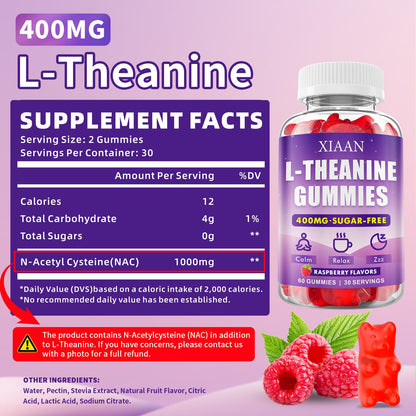 XIAAN L-Theanine Gummies – 400mg, Calm & Sleep Support (Vegan Raspberry)