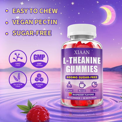 XIAAN L-Theanine Gummies for Kids & Adults – 400mg Chewable L-Theanine, Calm, Zzz & Relaxation, Vegan & Organic Raspberry Flavor, 120 Counts