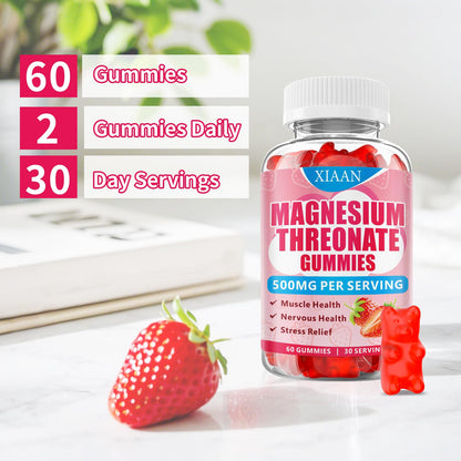 XIAAN Magnesium L-Threonate Gummies 500mg – Sugar-Free Strawberry 60 Count