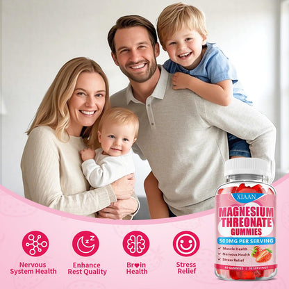 XIAAN Magnesium L-Threonate Gummies 500mg – Sugar-Free Strawberry 60 Count