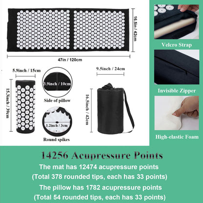 XiaoMaGe Acupressure Mat & Pillow Set – Extra Long for Neck & Back Pain Relief (Black)