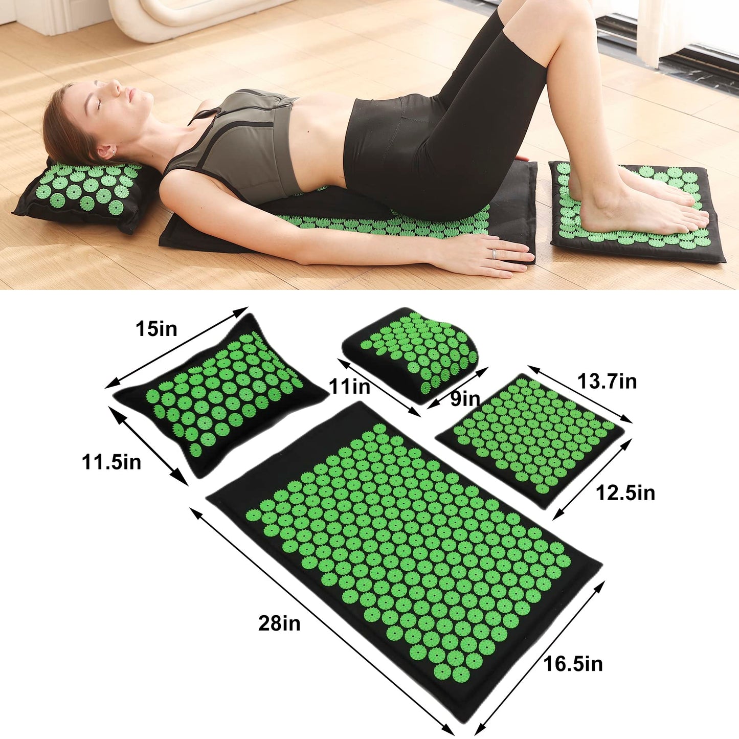 XiaoMaGe Acupressure Mat & Pillow Set – Pain Relief & Relaxation (Black)