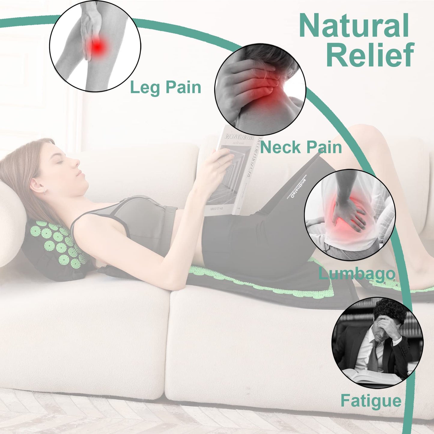XiaoMaGe Acupressure Mat & Pillow Set – Pain Relief & Relaxation (Black)