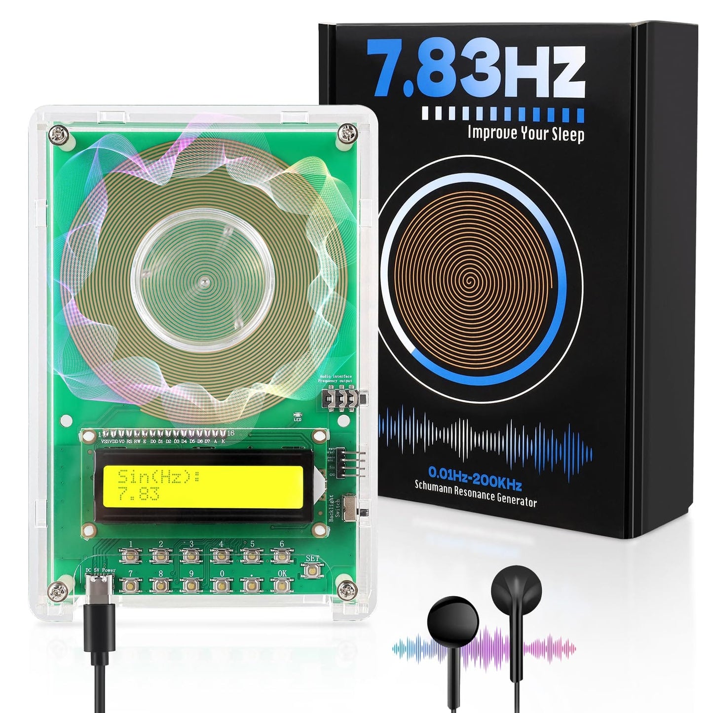 XIKDS Adjustable Frequency Generator for Healing – 0.01Hz to 200kHz, 7.83Hz Schumann, USB-C