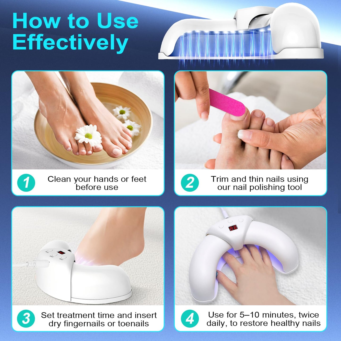 XiNanc Nail Fungus Laser Treatment LED Light Device | Rechargeable Toenail Light Therapy
