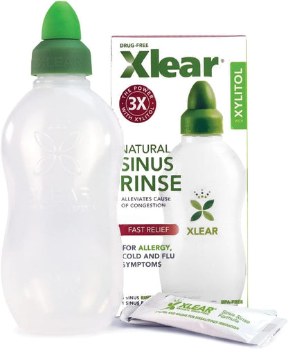 Xlear Natural Xylitol Nasal Irrigation System – 6 Saline Packets + Sinus Rinse Bottle