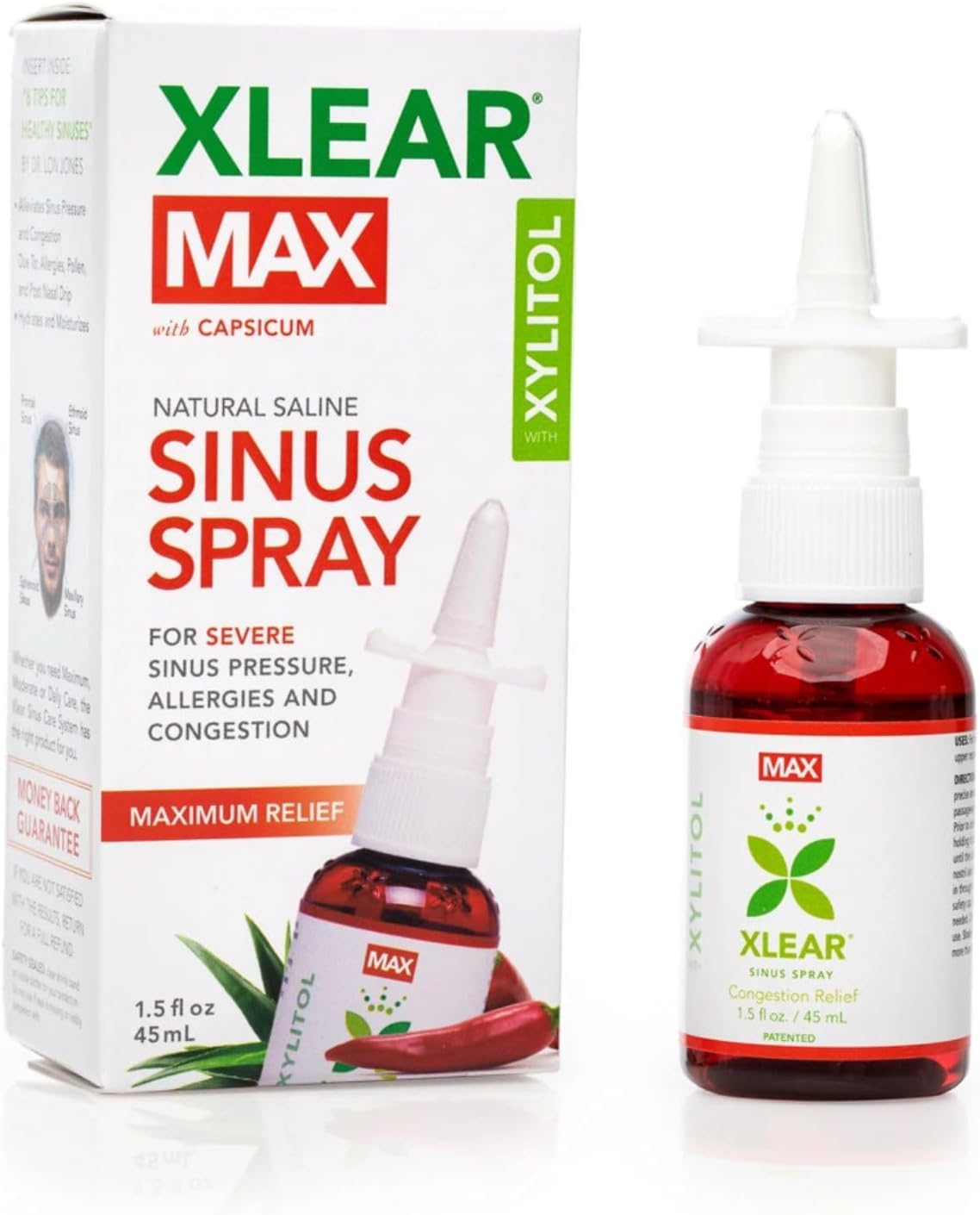 Xlear MAX Natural Xylitol Saline Nasal Spray with Capsicum & Aloe | Fast-Acting Sinus Relief 1.5 fl oz