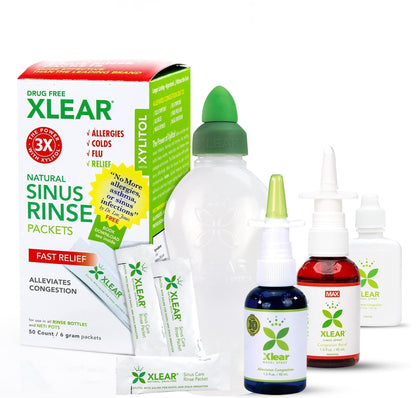 Xlear Allergy Relief Kit | All-Day Nasal Spray, Neti Pot & 50 Refill Packets