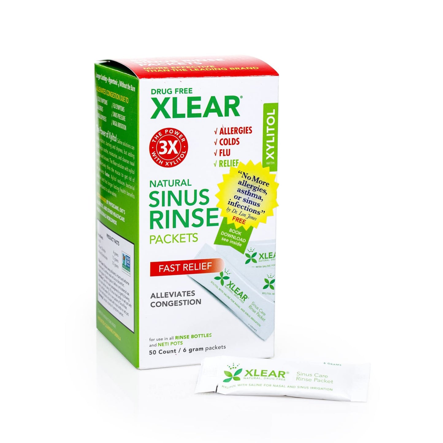 Xlear Natural Xylitol Sinus Rinse Refill – 50-Count Pack of 4 for Nasal Hygiene
