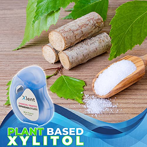 Xlent Expandable Charcoal Floss with Xylitol & Mint – 150m Eco Bundle (Reusable Blue Dispenser + Refills)