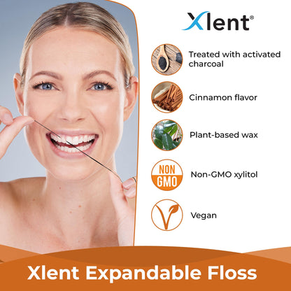 Xlent Expandable Floss – Activated Charcoal, Xylitol, Cinnamon | Pack of 2
