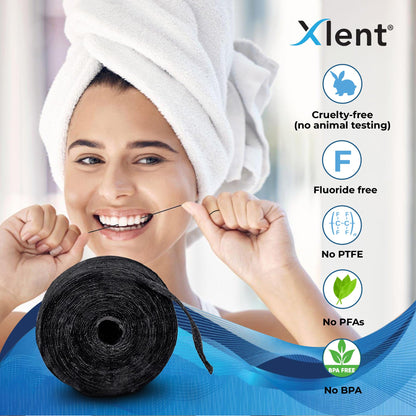 Xlent Expandable Dental Floss with Charcoal & Xylitol - Mint (2 Refills)