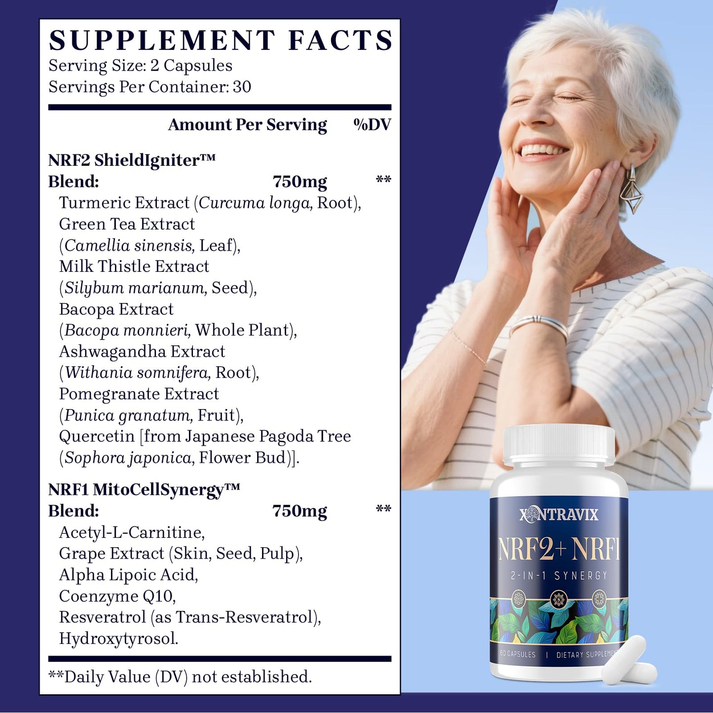 NRF1 & NRF2 Supplement 1500mg | Dual Activator with CoQ10, Curcumin, Trans-Resveratrol & Ashwagandha | 60 Capsules