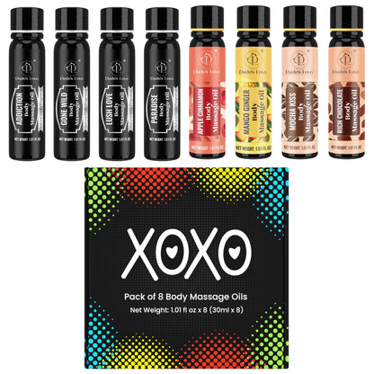 XOXO 8-Piece Flavoured Body Massage Oils Set – Natural Aroma 240ML | by Dude's Love