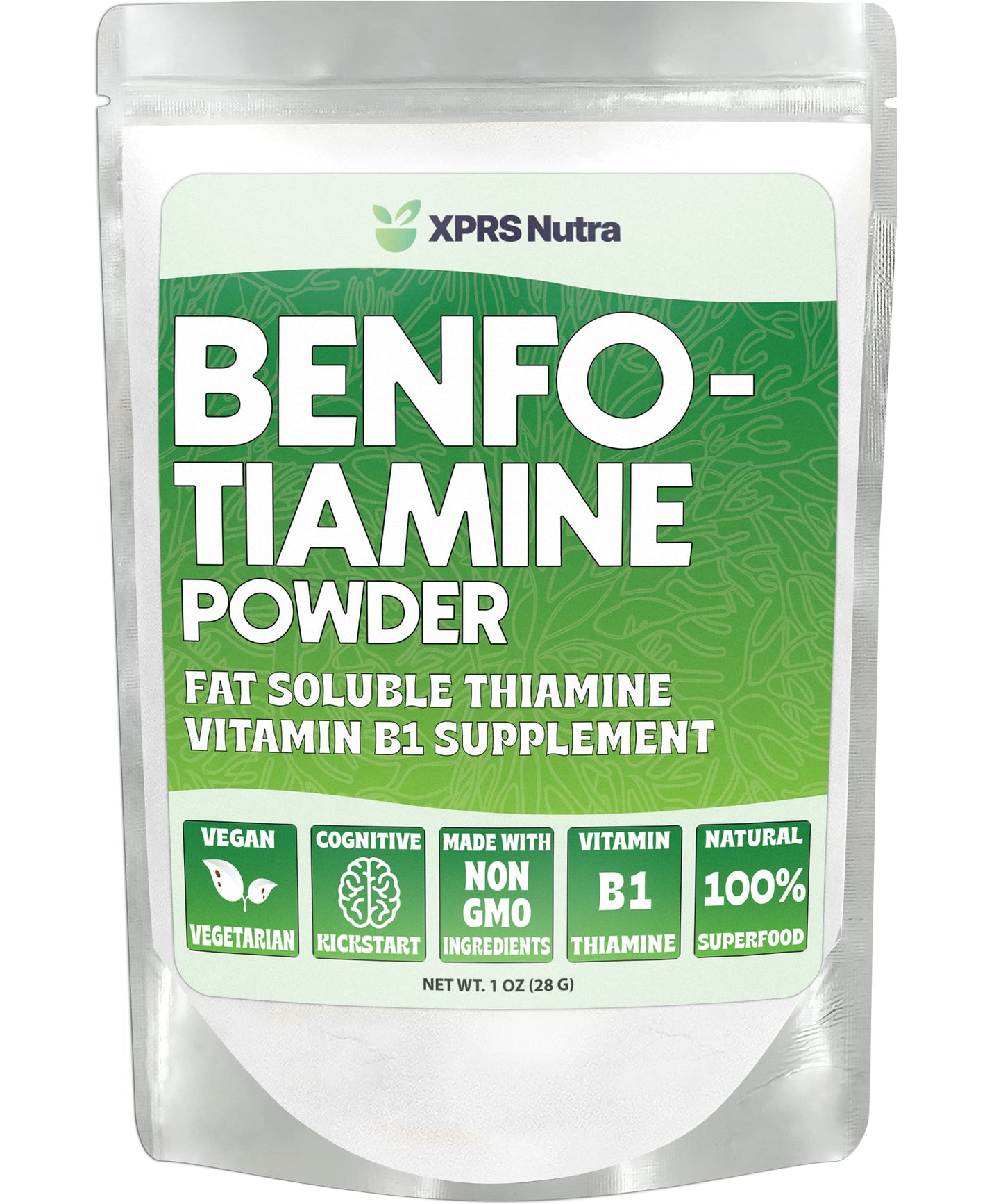 XPRS Nutra Benfotiamine Powder (Thiamine) - Fat Soluble Happy Heart Thiamine Supplement - Advanced Vitamin B1 Benfotiamine for a Cognitive Boost - Vegan Friendly Benfotamine Powder (1 Ounce)