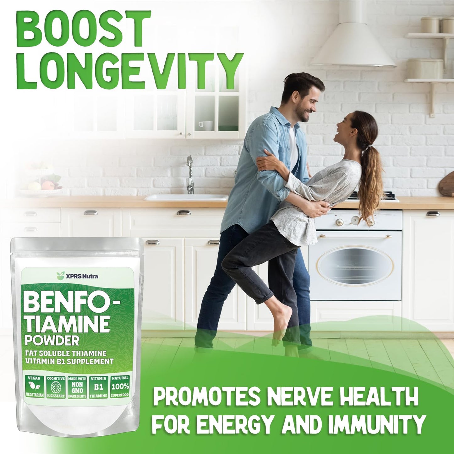 XPRS Nutra Benfotiamine Powder (Thiamine) - Fat Soluble Happy Heart Thiamine Supplement - Advanced Vitamin B1 Benfotiamine for a Cognitive Boost - Vegan Friendly Benfotamine Powder (1 Ounce)