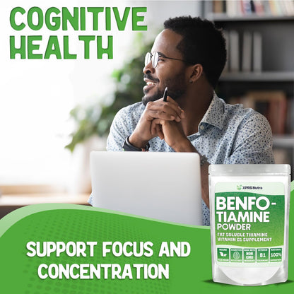 XPRS Nutra Benfotiamine Powder (Thiamine) - Fat Soluble Happy Heart Thiamine Supplement - Advanced Vitamin B1 Benfotiamine for a Cognitive Boost - Vegan Friendly Benfotamine Powder (1 Ounce)