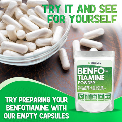 XPRS Nutra Benfotiamine Powder (Thiamine) - Fat Soluble Happy Heart Thiamine Supplement - Advanced Vitamin B1 Benfotiamine for a Cognitive Boost - Vegan Friendly Benfotamine Powder (1 Ounce)