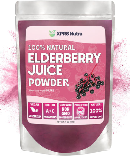 XPRS Nutra Elderberry Juice Powder - Organic Elderberry Powder, Vitamins A & C (4 oz)