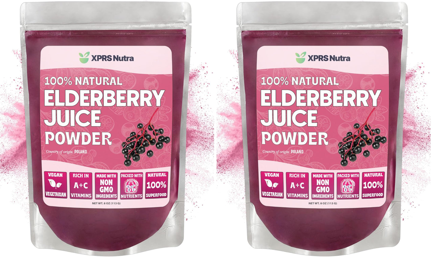 XPRS Nutra Elderberry Juice Powder - Organic Elderberry Powder, Vitamin A & C - 8 oz Pack of 2