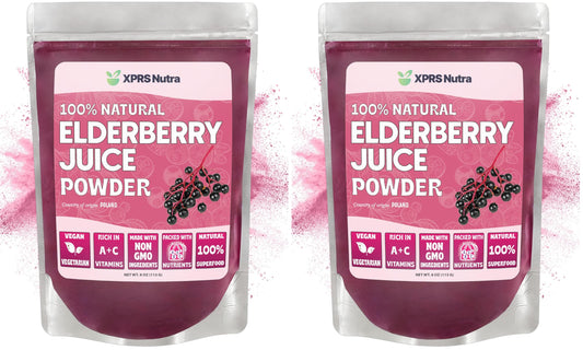 XPRS Nutra Elderberry Juice Powder - Organic Elderberry Powder, Vitamin A & C - 8 oz Pack of 2 BritishVita | Premium UK Vitamins & Wellness Supplements