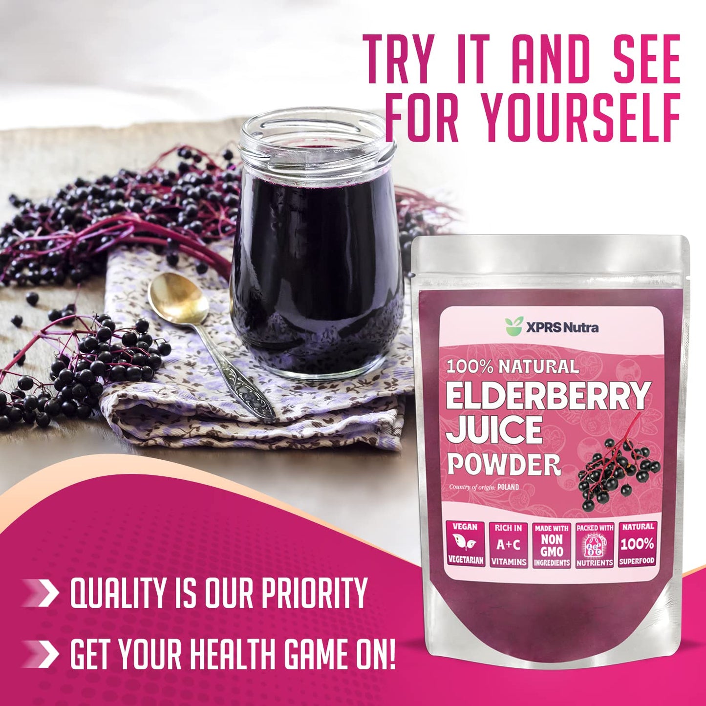 XPRS Nutra Elderberry Juice Powder – Organic Elderberry Powder (16 oz) | Vitamin A & C