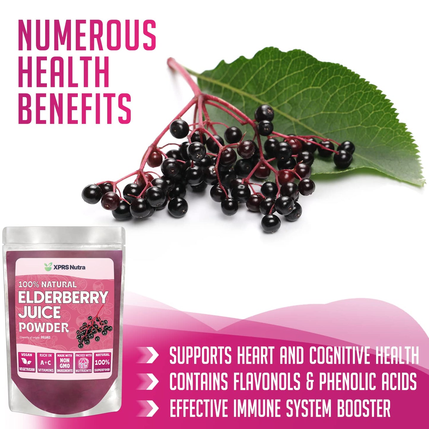XPRS Nutra Elderberry Juice Powder – Organic Elderberry Powder (16 oz) | Vitamin A & C