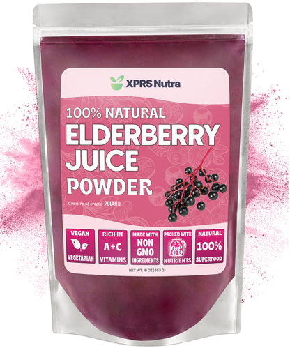 XPRS Nutra Elderberry Juice Powder – Organic Elderberry Powder (16 oz) | Vitamin A & C