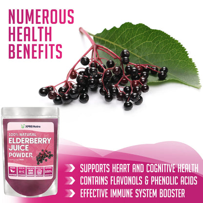 XPRS Nutra Elderberry Juice Powder - Organic Elderberry Powder, Vitamins A & C (4 oz)