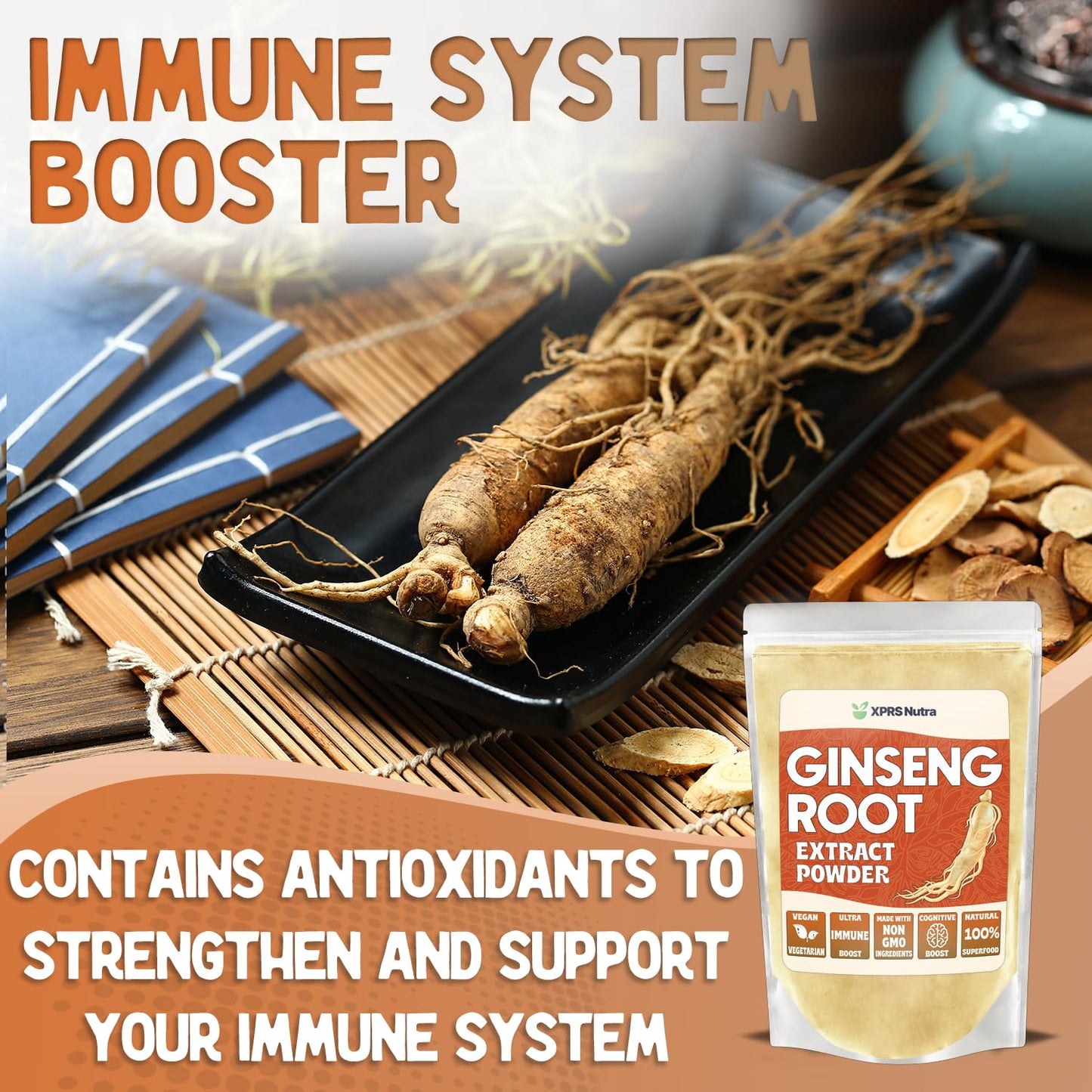 XPRS Nutra Ginseng Root Extract Powder – Panax Ginseng (4 oz) – Immune, Cognition & Performance – Vegan