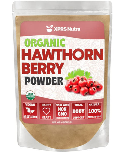 XPRS Nutra Organic Hawthorn Berry Powder - USDA Organic, Heart Health, Vegan, 4 oz