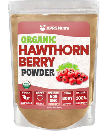 XPRS Nutra Organic Hawthorn Berry Powder – Cardiovascular Support, USDA Organic (8 oz) – Vegan