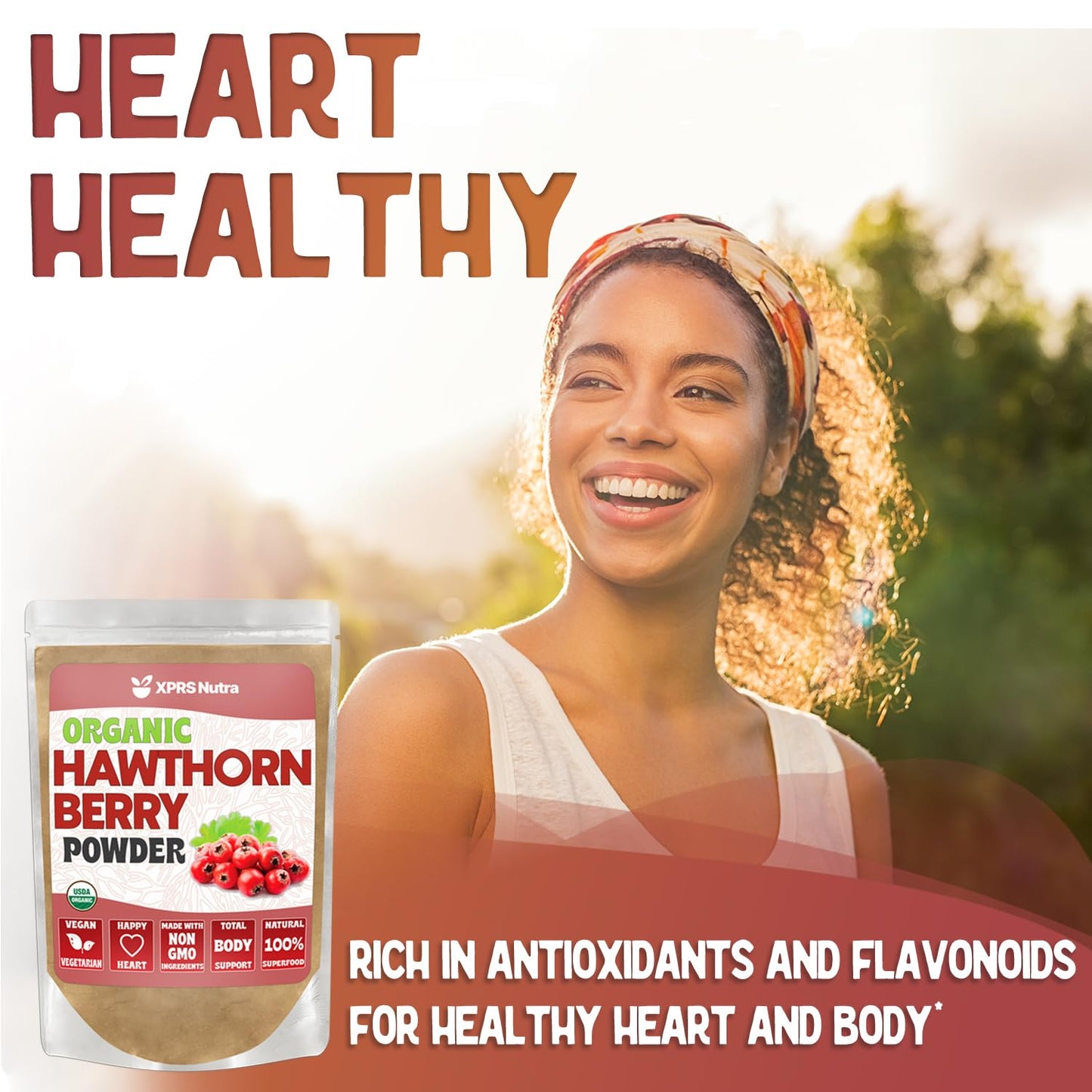 XPRS Nutra Organic Hawthorn Berry Powder – Premium USDA Organic Hawthorn for Cardiovascular Support – Vegan (16 oz)