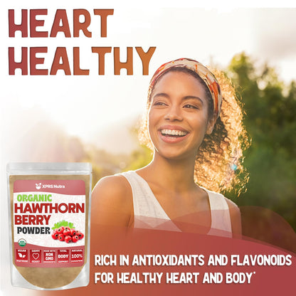 XPRS Nutra Organic Hawthorn Berry Powder – Premium USDA Organic Hawthorn for Cardiovascular Support – Vegan (16 oz)