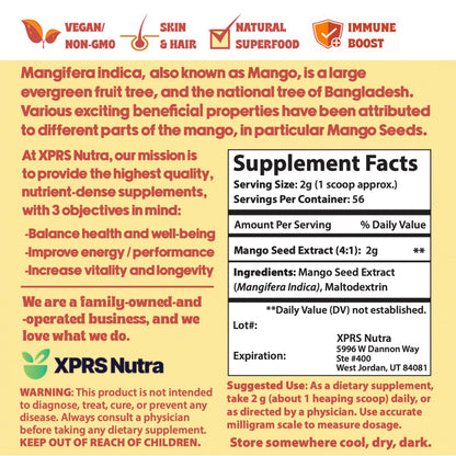 XPRS Nutra Mango Seed Extract Powder - Premium Mango Seed (Mangifera Indica) - 4 oz - Non-GMO & Vegan