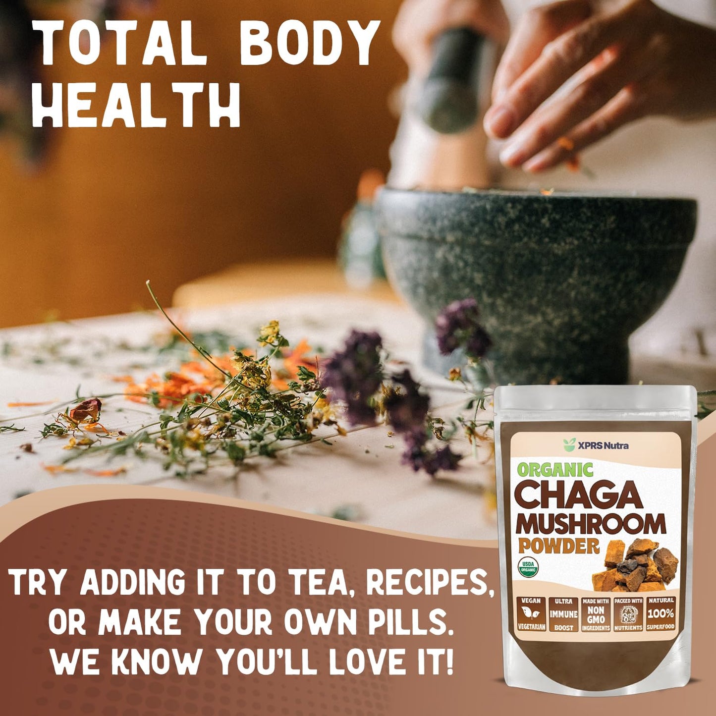XPRS Nutra Organic Chaga Mushroom Powder - Premium USDA Organic Chaga (4 oz)