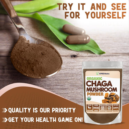 XPRS Nutra Organic Chaga Mushroom Powder - Premium USDA Organic Chaga (4 oz)