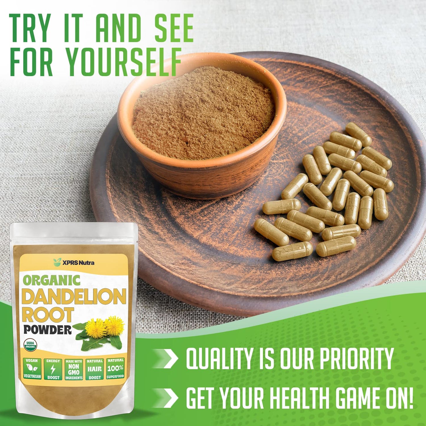 XPRS Nutra Organic Dandelion Root Powder - Vegan, Liver Support - 16 oz